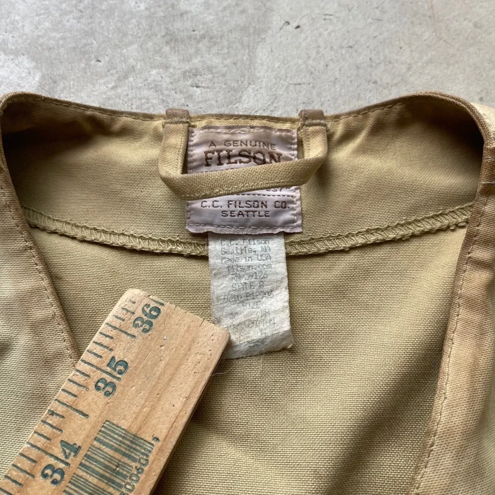 Filson Vintage Canvas Hunting Vest Tan Made in USA Distressed Mens XL Style 8